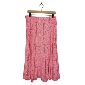 Maria Gabrielle Abstract Geo Print Flowy Midi Skirt Red White Plus Size 2X
